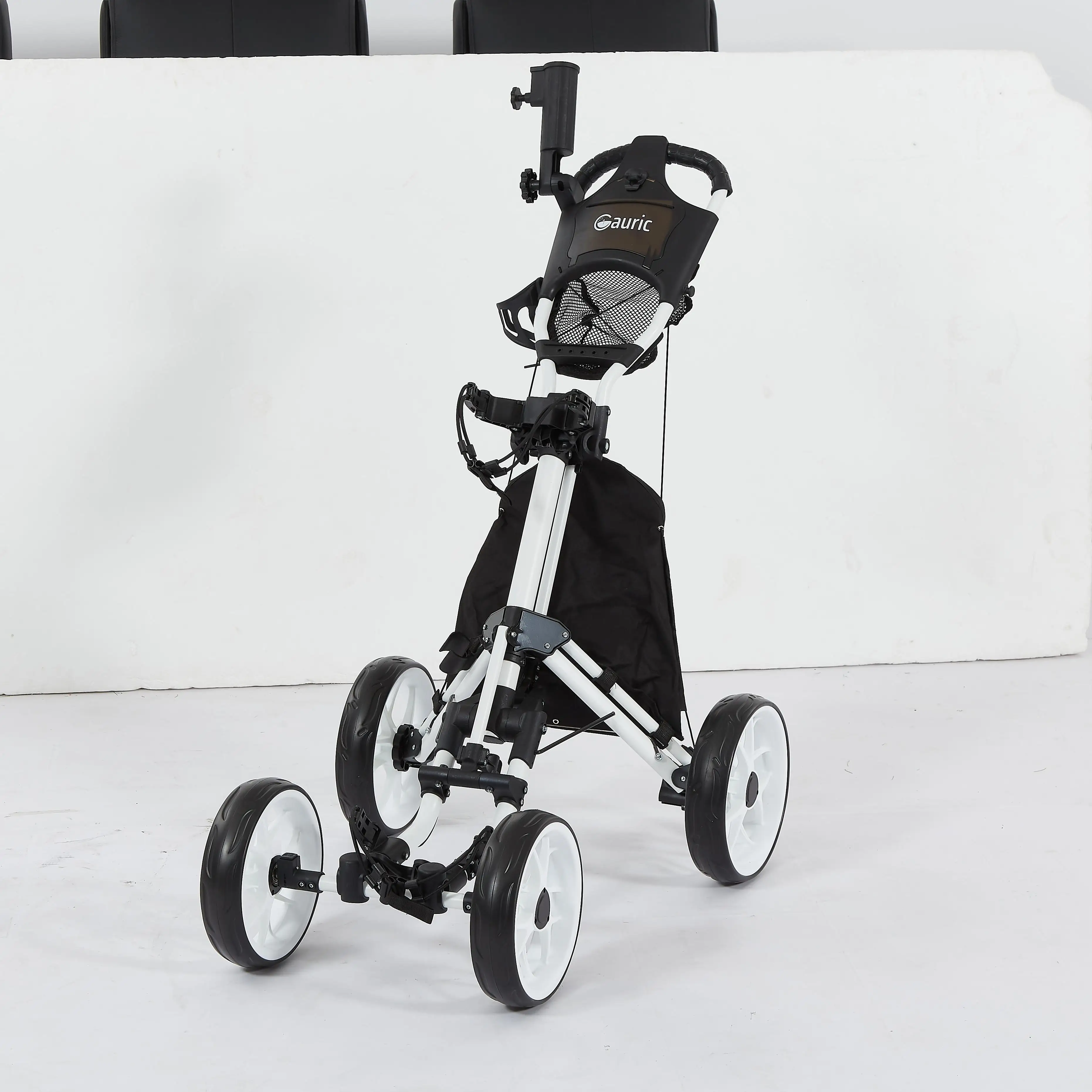 

Compact Golf Trolley Foldable 4-Wheel Pull Caddy Durable Mobile Storage Pockets Foot Brake Smooth Roll Any Terrain Easy Storage