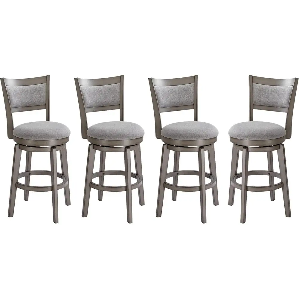 

Set of 4, 26 Grey High Back Swivel Bar Stools with Solid Wood Legs and Wrap-Around Footrest for Kitchen Island or Pub