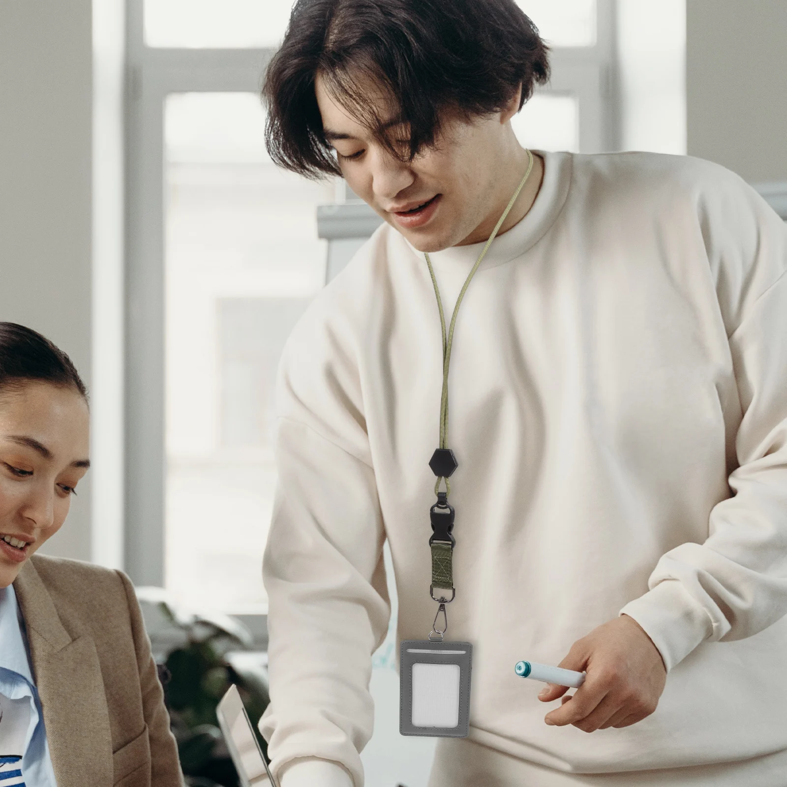 

1pc Metal Hook Keychain Lanyard Polyester Badge Holder Durable Id Card Strap For Teachers Breakaway Safety Neck Rope Portable