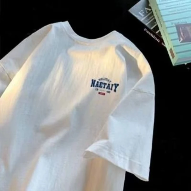 

Summer Men t-shirts Fashion Loose American Vintage Letter Print Short Sleeve Round Neck Men's Shirts Kids Tshirt Woman t-shirts