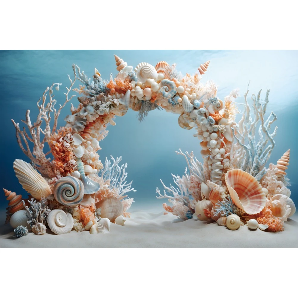 Underwater World Theme Birthday Party Decorations Backdrop Shell Arch Little Mermaid Girls Princess Party Photography Background