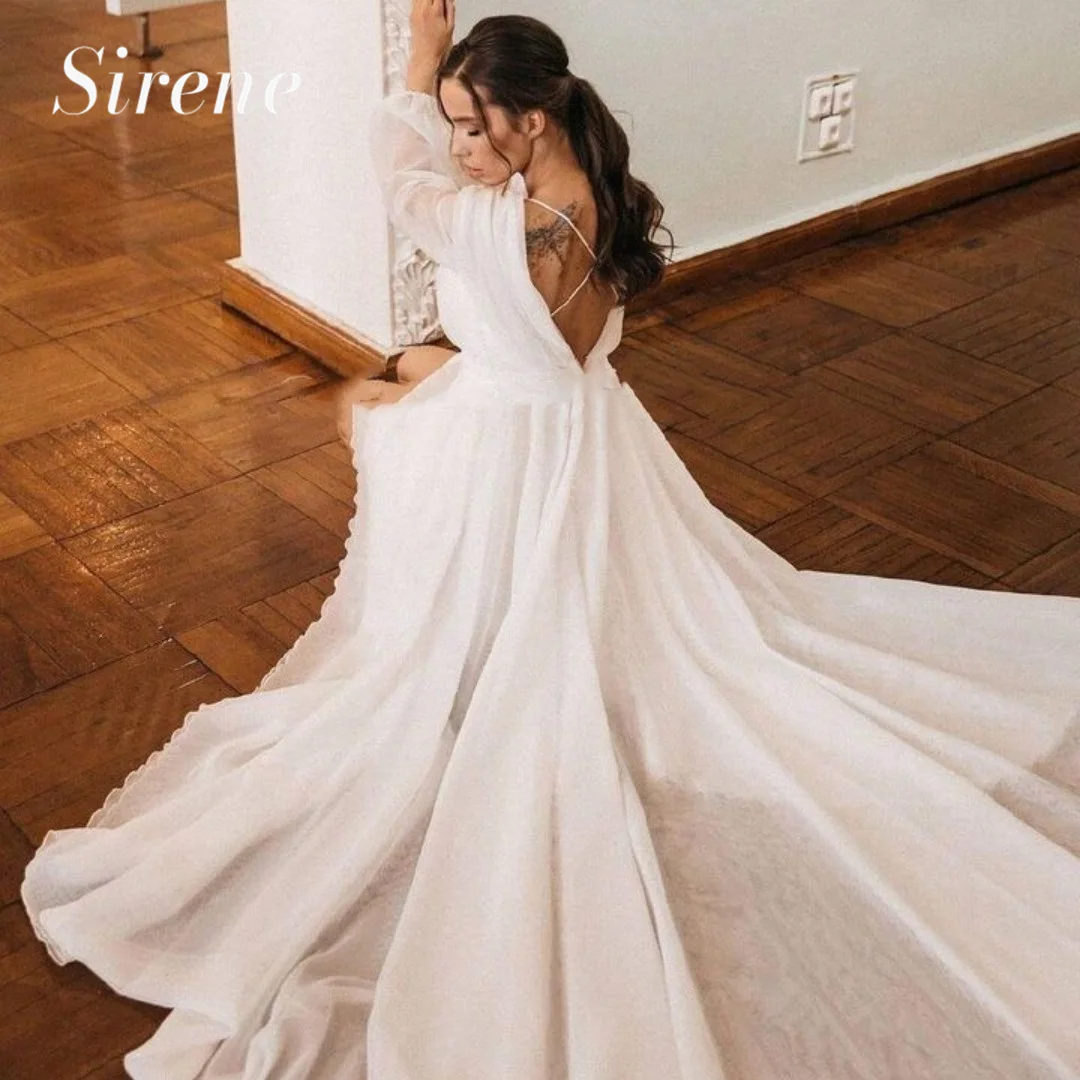 Exquisite Wedding Dress For Woman 2024 Open Back O-Neck Tulle Sweep Train Puff Sleeves Beach Bridal Gown Vestido de Customed