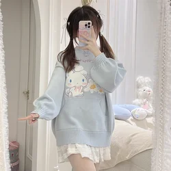 Sanrio Lolita Clothes Cinnamoroll Embroidered Sweater Soft Girl Student Cute Knitwear Y2k Top Sweet Blue Pullovers Sweater Mujer