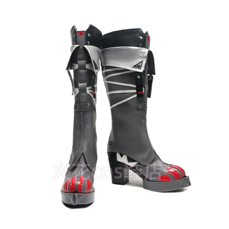 Anime Zenless Zone Zero Jane Doe Cosplay Shoes Grey High Heels Medium-Long PU Leather Boots For Halloween Carnival