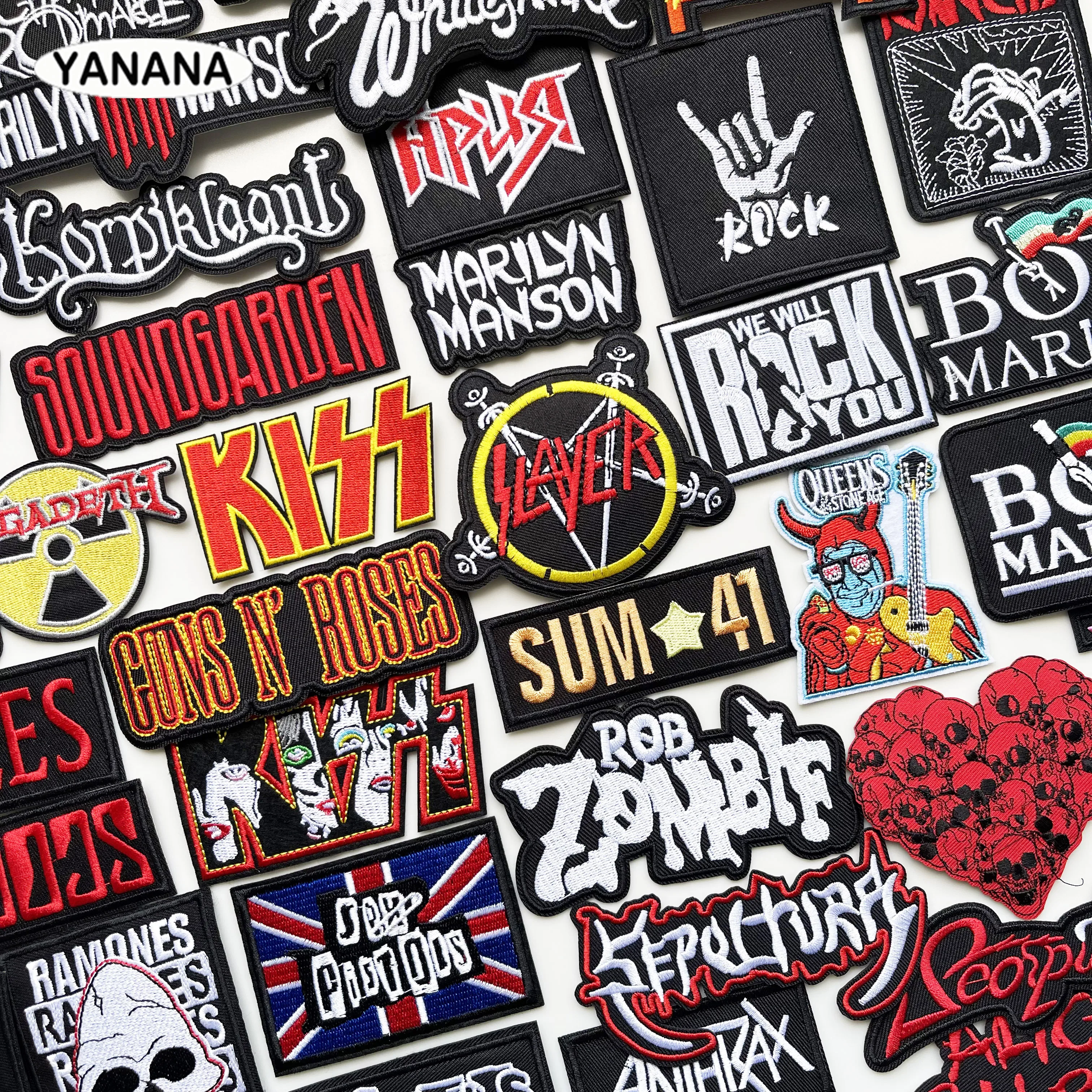 10 Stück Rock/Band-Aufnäher mit Musikbuchstaben zum Aufbügeln auf Kleidung, bestickte Aufnäher zum Nähen, Dekoration, Applikationen, Abzeichen, Heavy Metal
