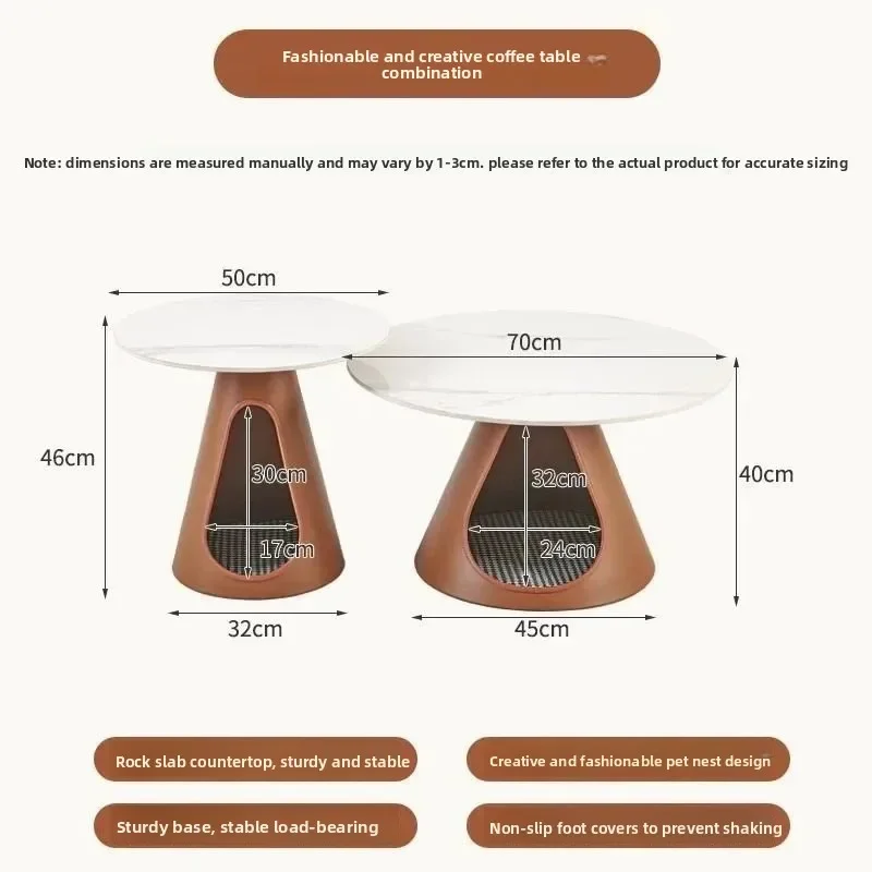 Mesa de centro redonda de luxo leve e moderna, estilo creme combinado para sala de estar, mesa de centro doméstica pequena e simples