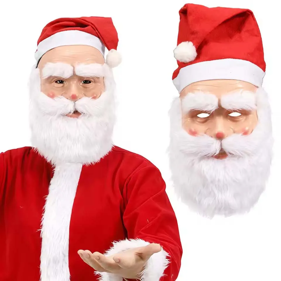 Merry Christmas Santa Claus Latex Mask Outdoor Ornamen Cute Santa Claus Costume Masquerade Wig Beard Dress up Xmas Party