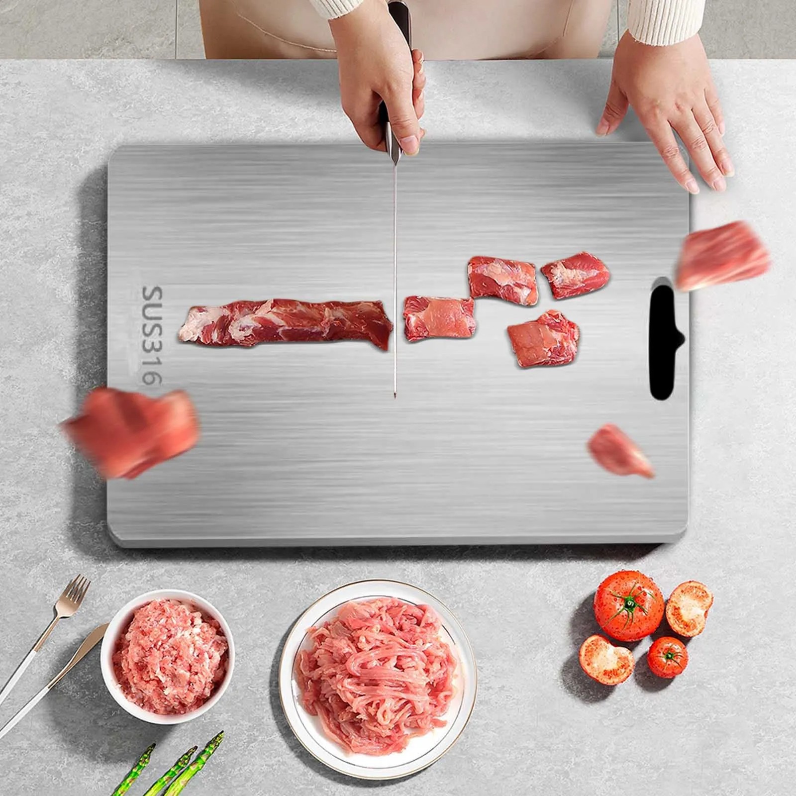 316 Stainless Steel Panel and Chopping Board Kitchen Household Thickened Double Sided Cutting Board Block Kneading Dough Board