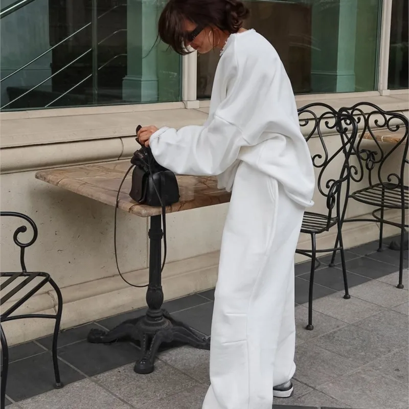 2025 الخريف الشتاء موضة بدلة رياضية عصرية بلون فضفاض بأكمام طويلة بلوزات وسراويل رياضية غير رسمية قطعتين مجموعة #3