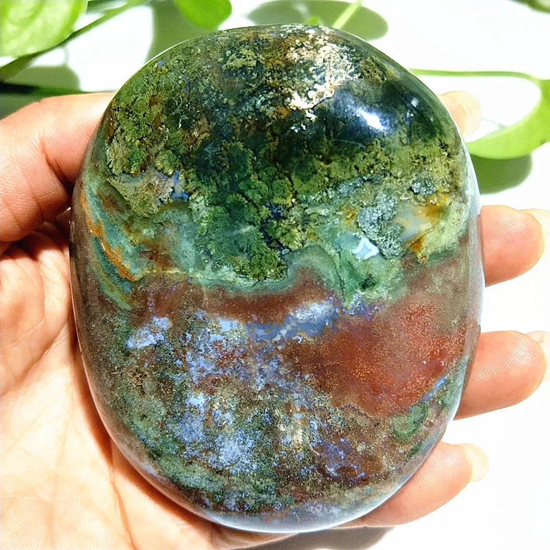 

Natural Stone Ocean Jasper Crystal Palm Spiritual Meditation Reiki Healing Aquarium Ornaments Feng Shui Flower Pot Room Decor