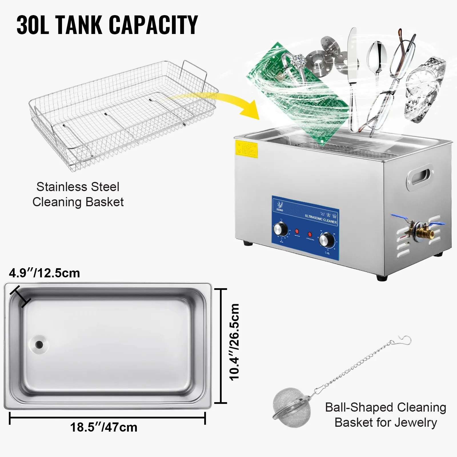 SIHAO 40KHZ Ultrasound Cleaning Machine With Heated Washing 2-30L Professional Ultrasonic Cleaner for Jewelry Eyeglass Rings