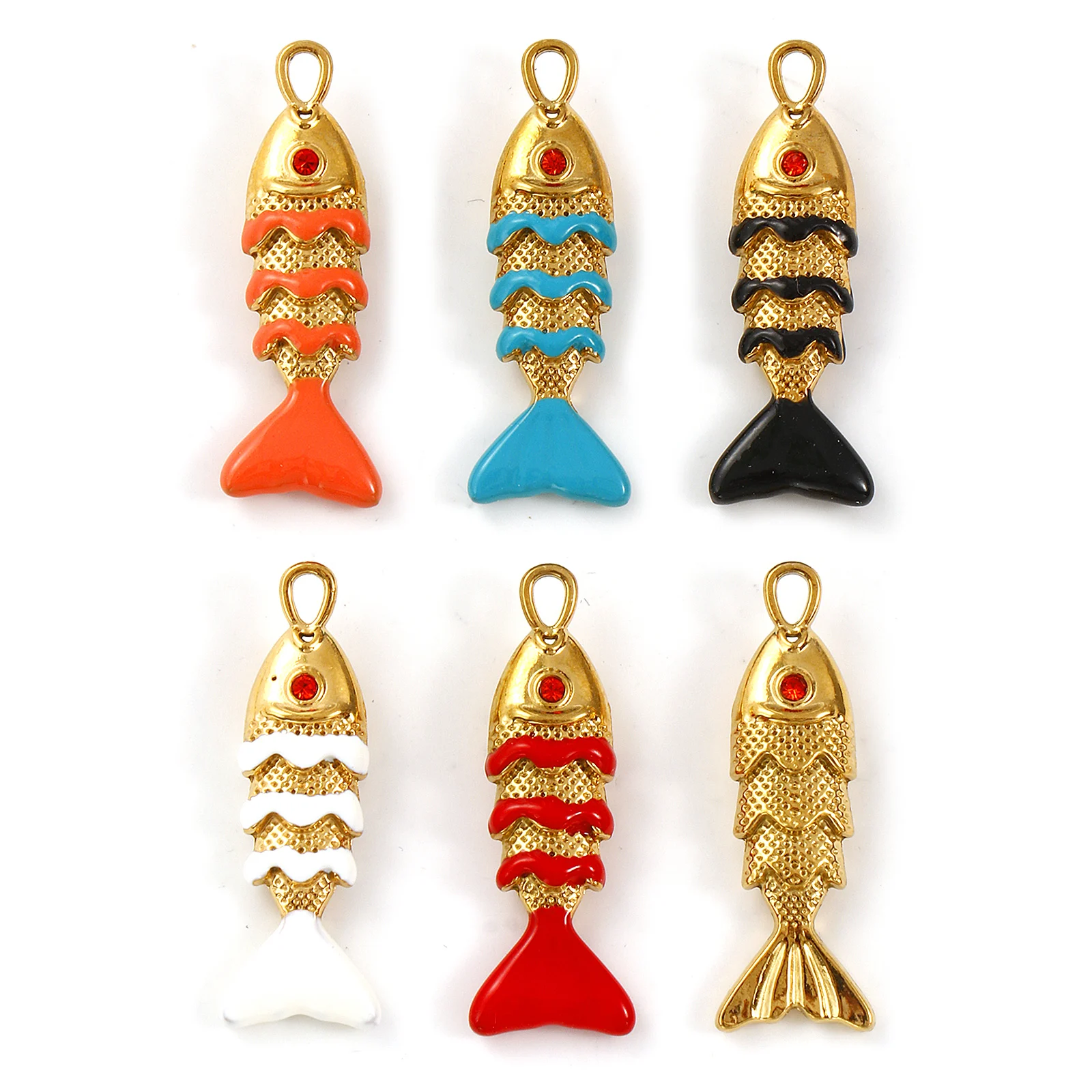 2 PCs 304 Stainless Steel Ocean Jewelry Charms 18K Gold Plated Enamel Fish Animal 3D Pendants For DIY Necklace Jewelry Making