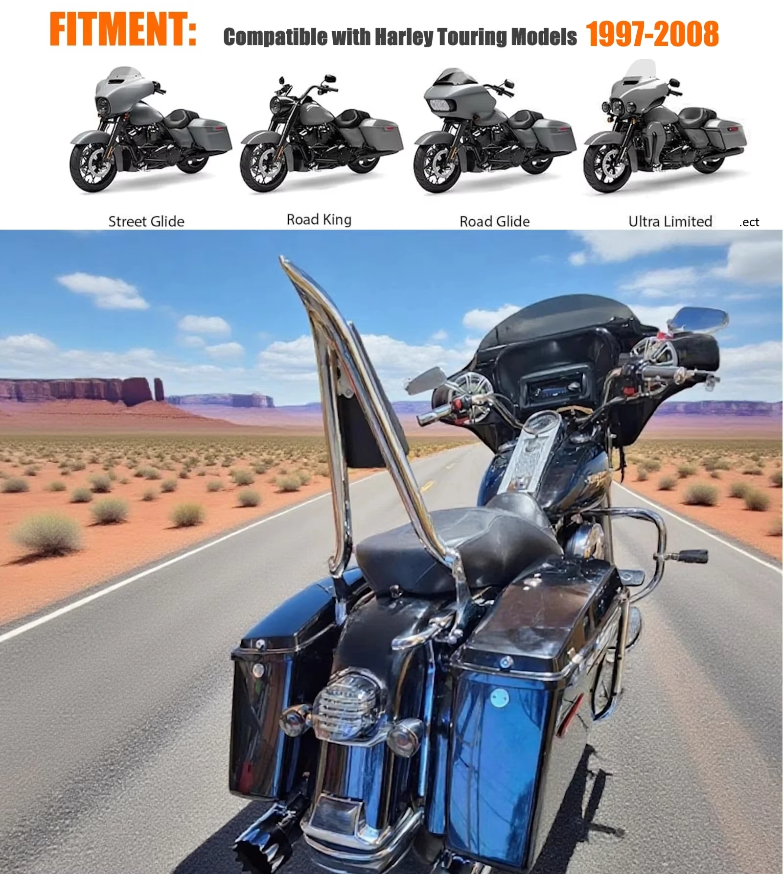 Passenger Back Rest Sissybar For Harley Road King Electra Glide Street Glide 97-08 Motorcycle Backrest Sissy Bar & Luggage Rack