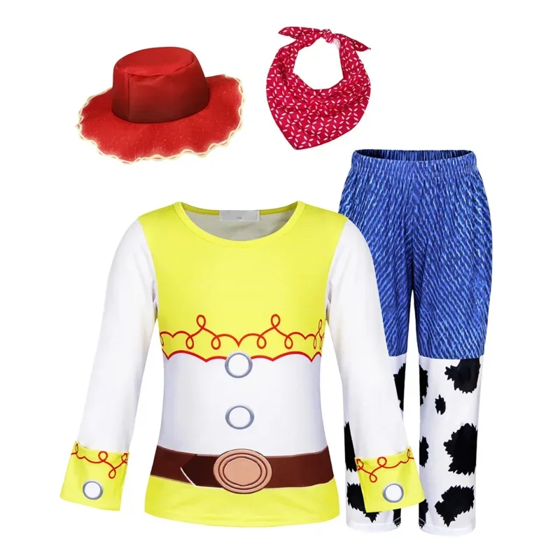 New 2025 Jurebecia Boys Girls Jessie Costume Cowgirls Long Sleeve Top Pants Fancy Outfits Halloween Dress Up Clothes wat160