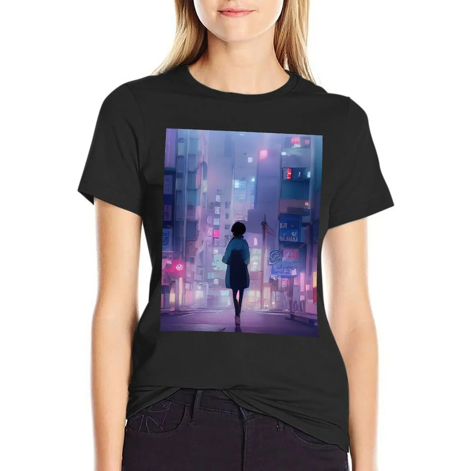 

Tokyo Nights Artwork T-Shirt tops cute clothes funnys Women clothing