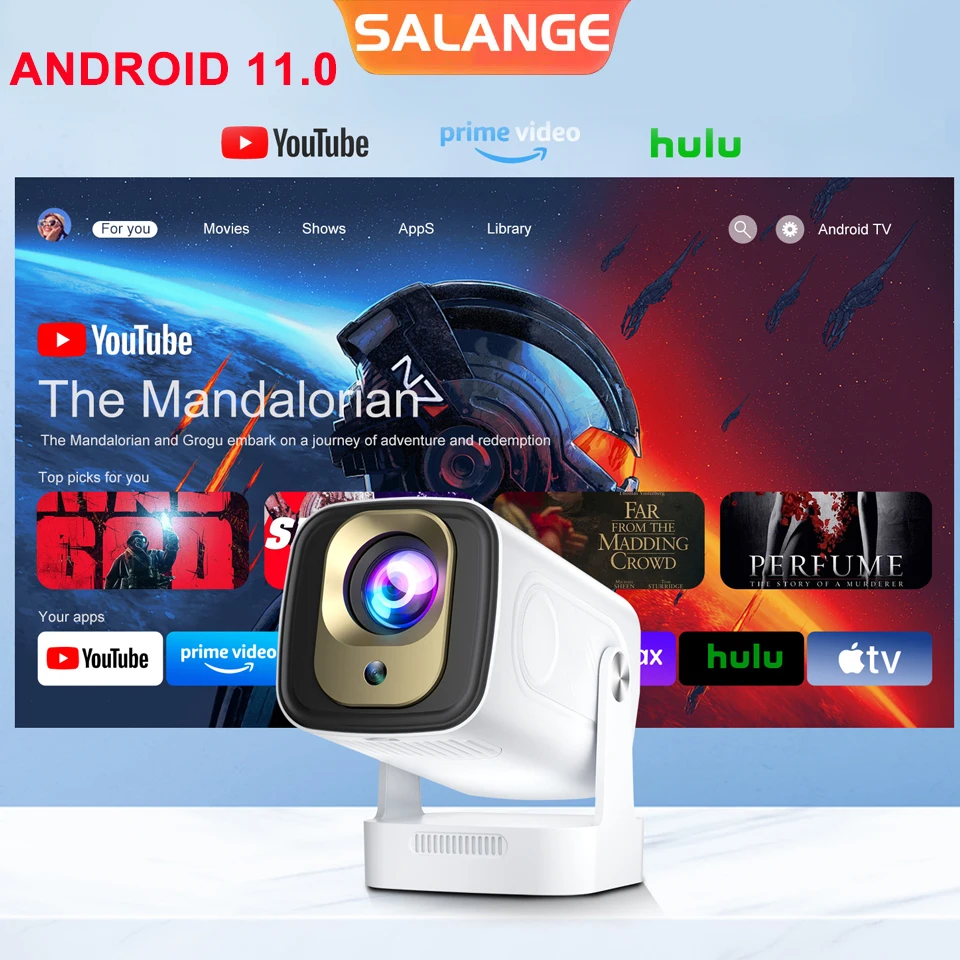 

Salange Android 11.0 Projector 4K Native 1080P Auto Focus 330ANSI Dual Wifi with Air Mouse Voice Assistant Built Speaker BT5.4