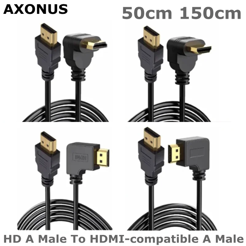 HD A Male To HDMI-compatible A Male Down Up Left Right Angled 90 Degree Male HD Extension Cable HD 1.4v Angle Cable 50CM 1.5M
