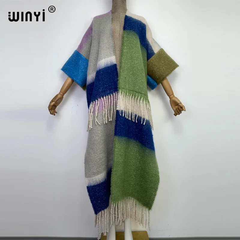 

WINYI Africa Winter Women tassel Cardigan coat Loose Christmas dress robe longue Thick Warm assorted colors overcoat Kaftan