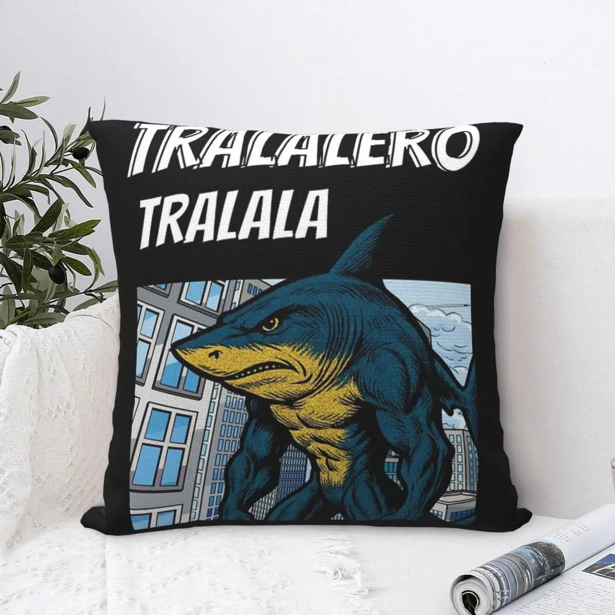 Tralalero Tralala 90's Comic Style Italian Brainrot Pillowcase Polyester Cushion Cover Gift Pillow Case Cover Home Square 18'