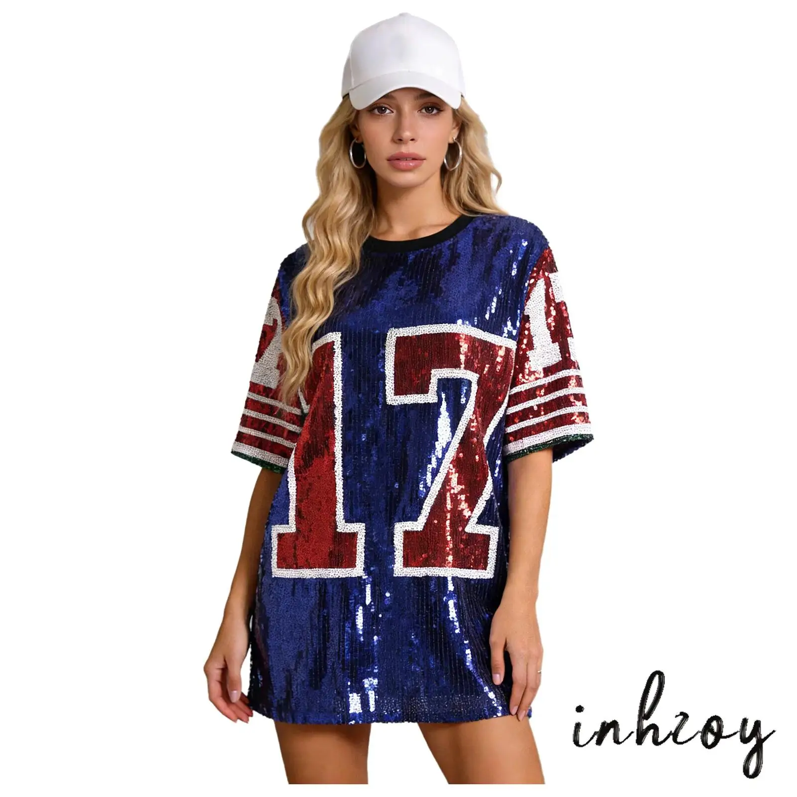 

Женская футболка оверсайз с пайетками и графическим принтом, с круглым вырезом, короткий рукав, для уличных танцев, просмотра спортивных матчей, рейвов и вечеринок