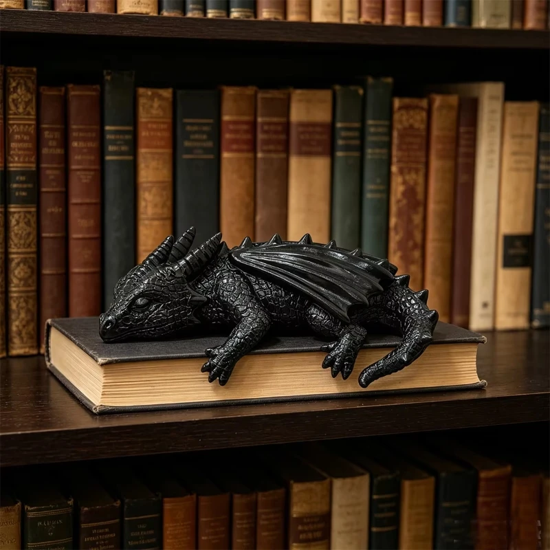 Resin Sleeping Dragon Book Sitter Statue Golden Lying Dragon Figurine Bookshelf Edge Ornament Fantasy Home Desktop Decor Gift