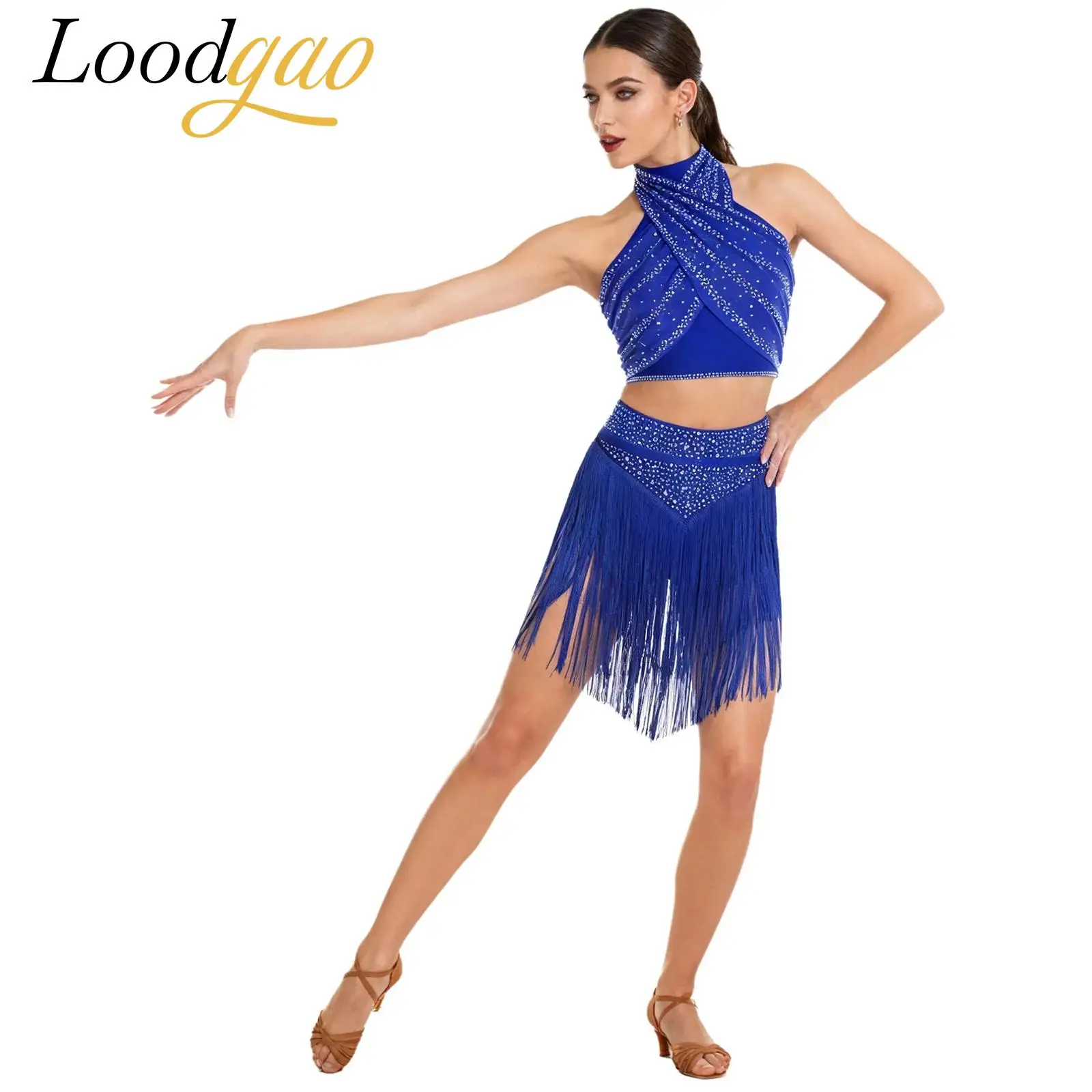 

Adults Tassel Latin Dancewear Women Line Dance Costume Leotard DressTango Salsa Ballroom Dancing Outfit Stage Performance Dress