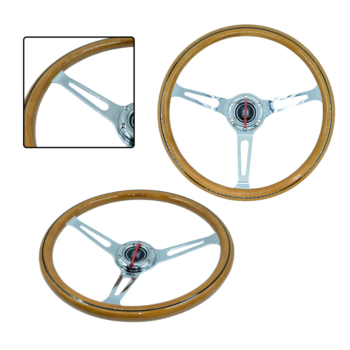 15 Inch 380MM Antique Style Real Wood Racing Wheel with Black Line Plated Rack Long Hole Modification Car Steering Wheel
