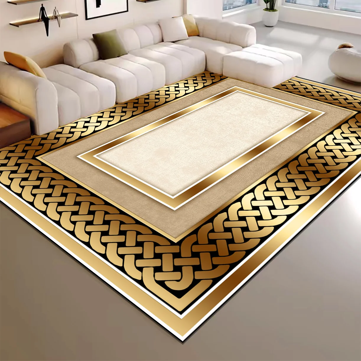 High-end Luxury Living Room Carpet 200x300cm Large Area Rugs Room Decor Golden Floor Mats Washable European Tatami Mat Non-slip