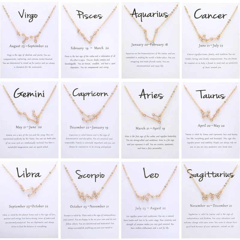 New Constellation Zodiac Sign Necklaces Jewelry for Women Girls Designed 12 Horoscope Taurus Aries Leo Necklaces Jewelry Gifts