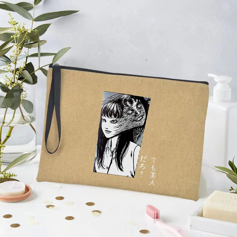 Anime Japanese Manga Junji Ito Tomie Cosmetic Bag Makeup Case Travel Toiletries Organizer Storage Make Up Pouch Pencil Bag