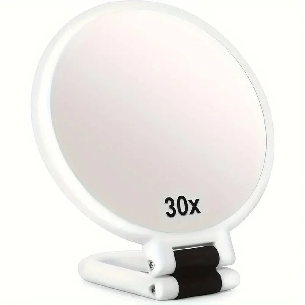 Portable 360 Adjustable Dual Sided Makeup Mirror 1X 30X Magnifying Handheld Travel No Battery Sleek Black Gold Frame