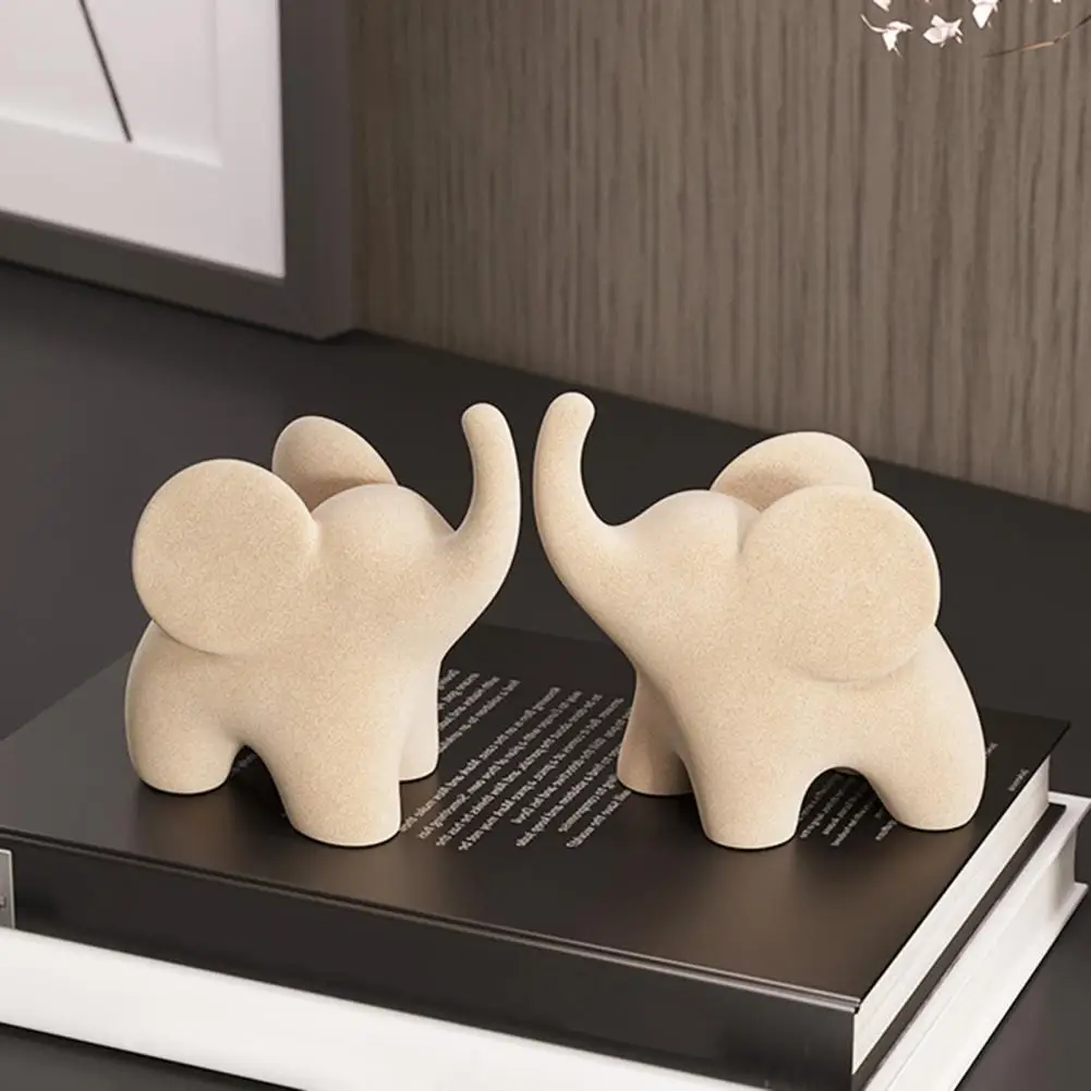 Elephant Statue Mini Resin Elephant Figurine White Flocking Elephant Table Centerpiece for Home Office Bookshelf TV Stand Decor