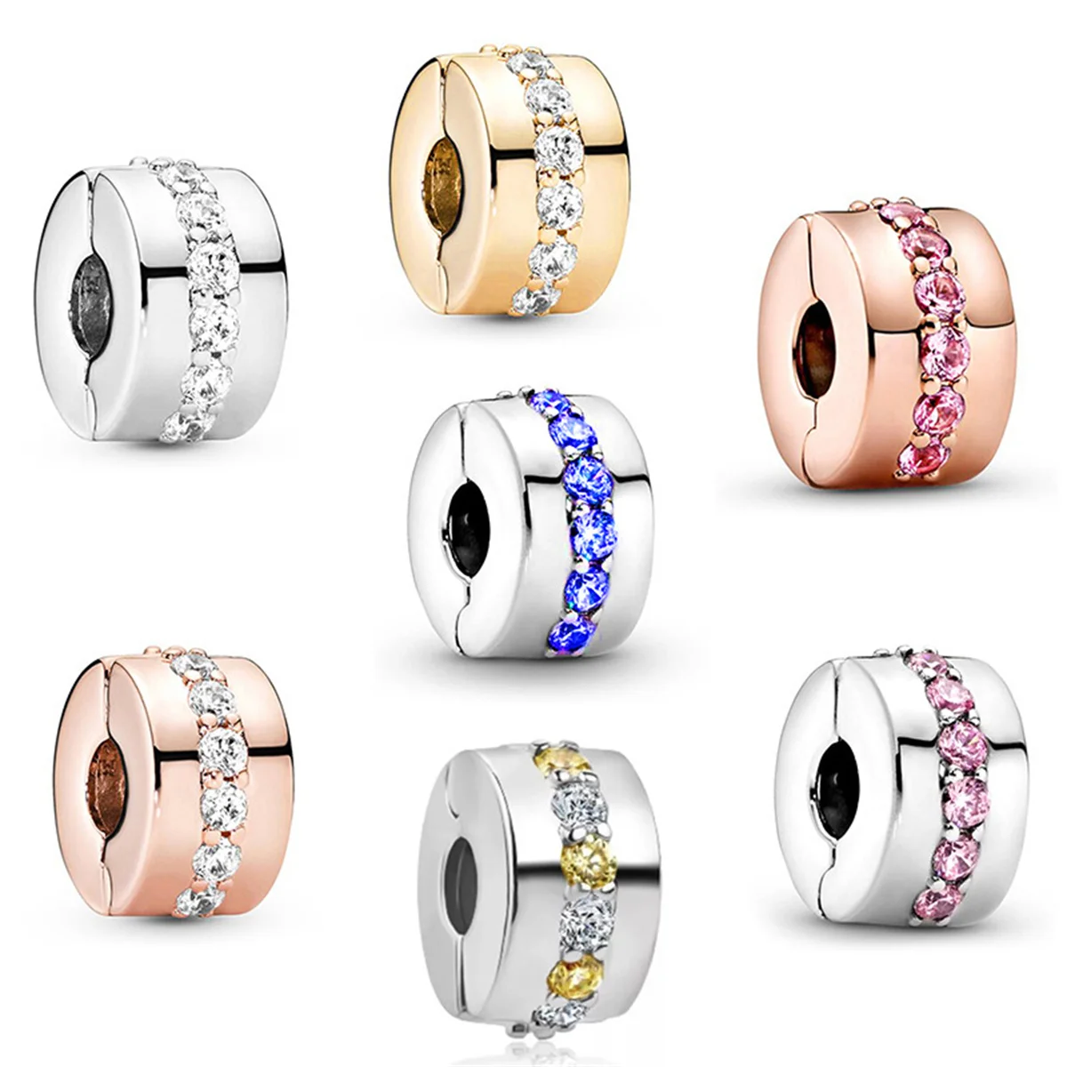 

2024 New Fixed Clip Positioning Buckle Large Hole Charm Beads For Pandora DIY Bracelet Necklace Jewelry Accessories Gifts