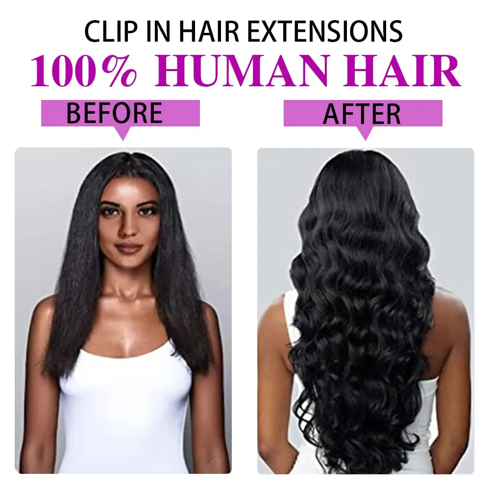 Grampo em extensões de cabelo brasileiro 100% cabelo humano onda do corpo clipe em extensões cabeça cheia 8 pçs 120g clipe ins cabelo cor natural