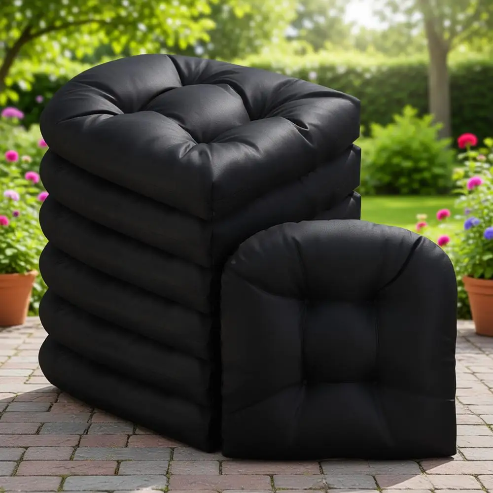 

Набор из 6 квадратных подушек для улицы, водонепроницаемые и устойчивые к солнечному свету, для садовой мебели, 19 x 19 (черные)