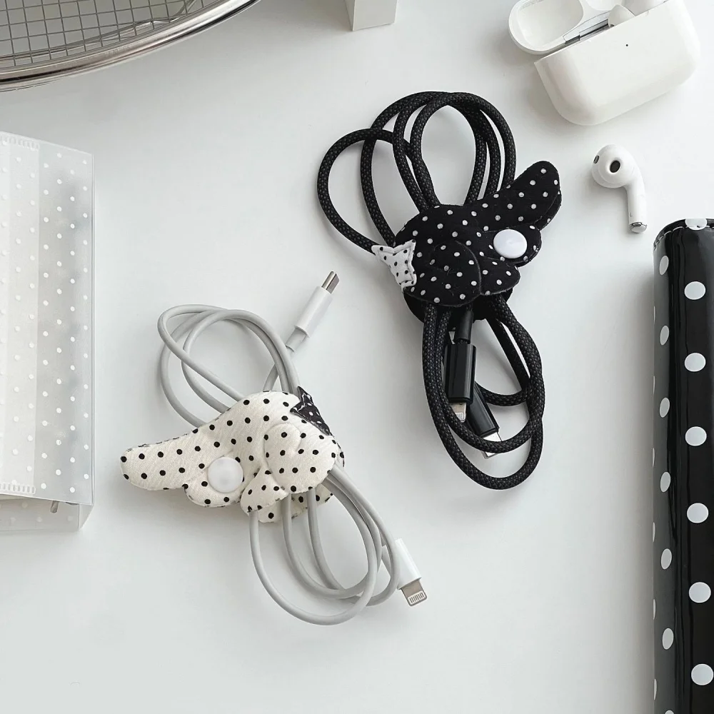 Y2K Handmade fabric wing organizer no punching storage buckle winding device desktop data cable headphones office decoration