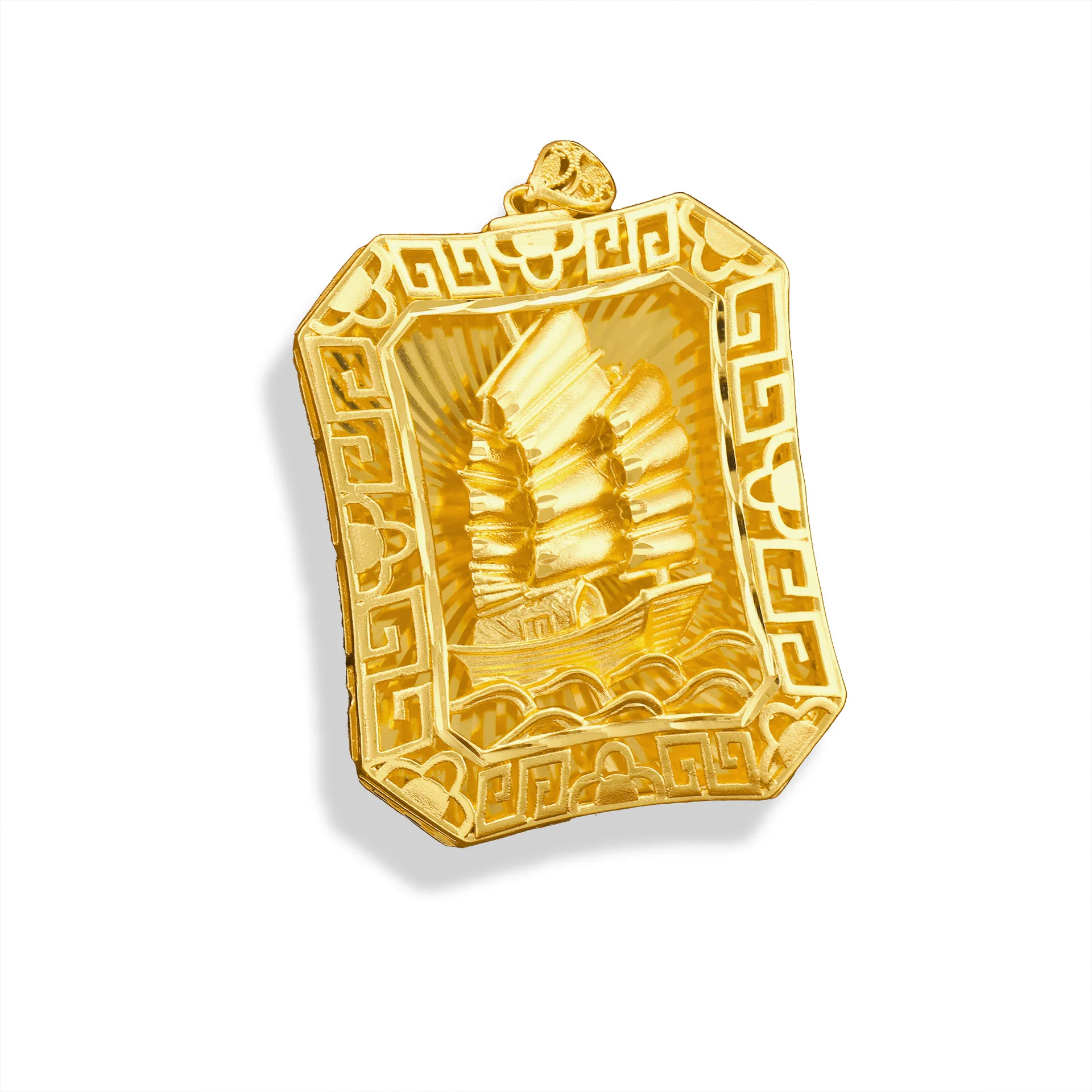 

Men's 24K Gold (AU999) Matte "Smooth Sailing" Pendant | Mirror-finish sails with matte hull, symbolic for milestones