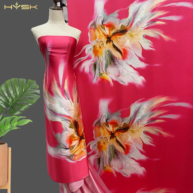 

HYSK mulbery silk satin fabric women large charmeuse silk print vintage abstract floral charmeuse chinese style Cheongsam E3056