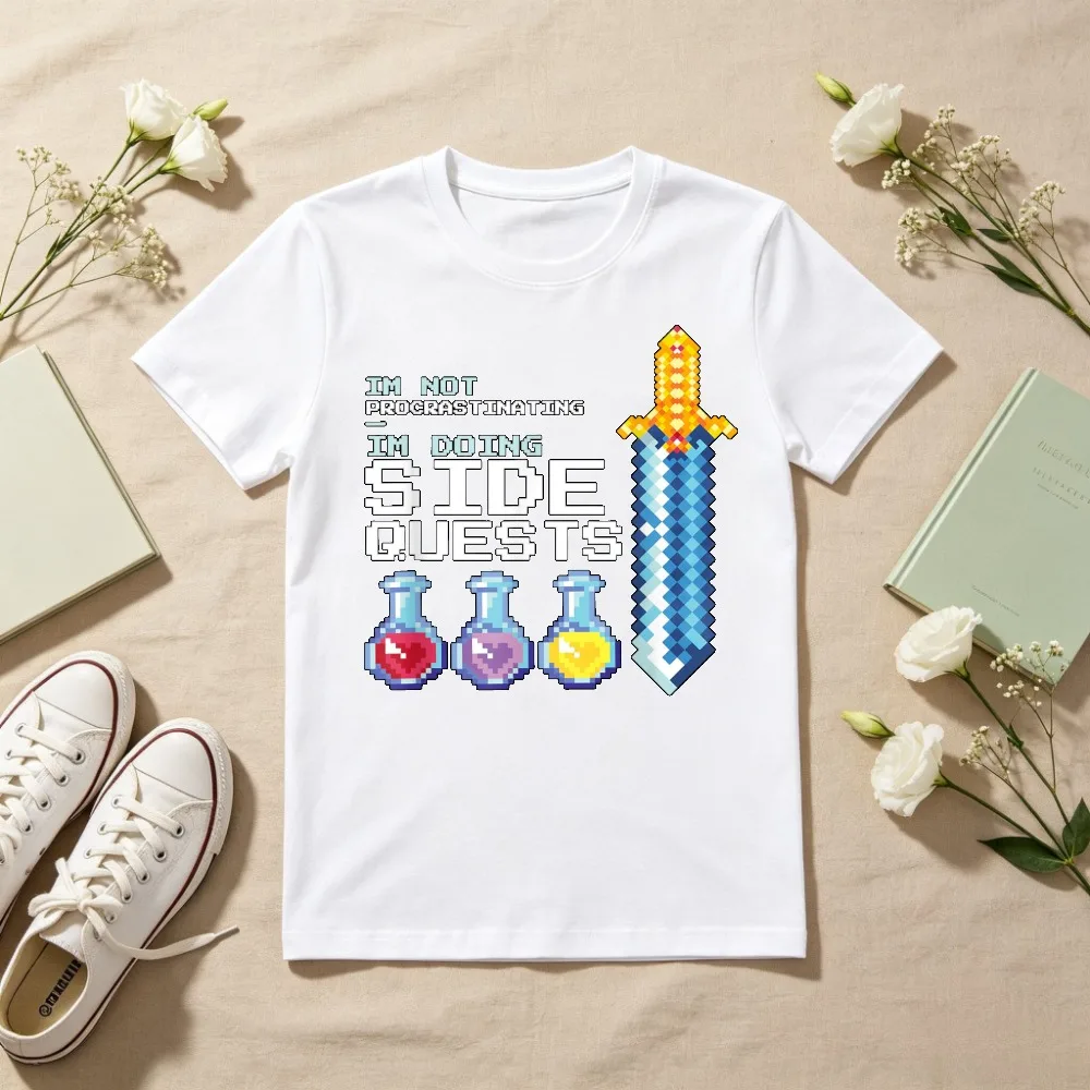 I'm Not Procrastinating I'm Doing Side Quests MMO RPG Games T-Shirt Funny Pixel Style Graphic Printed Tshirt Summer Soft Tees
