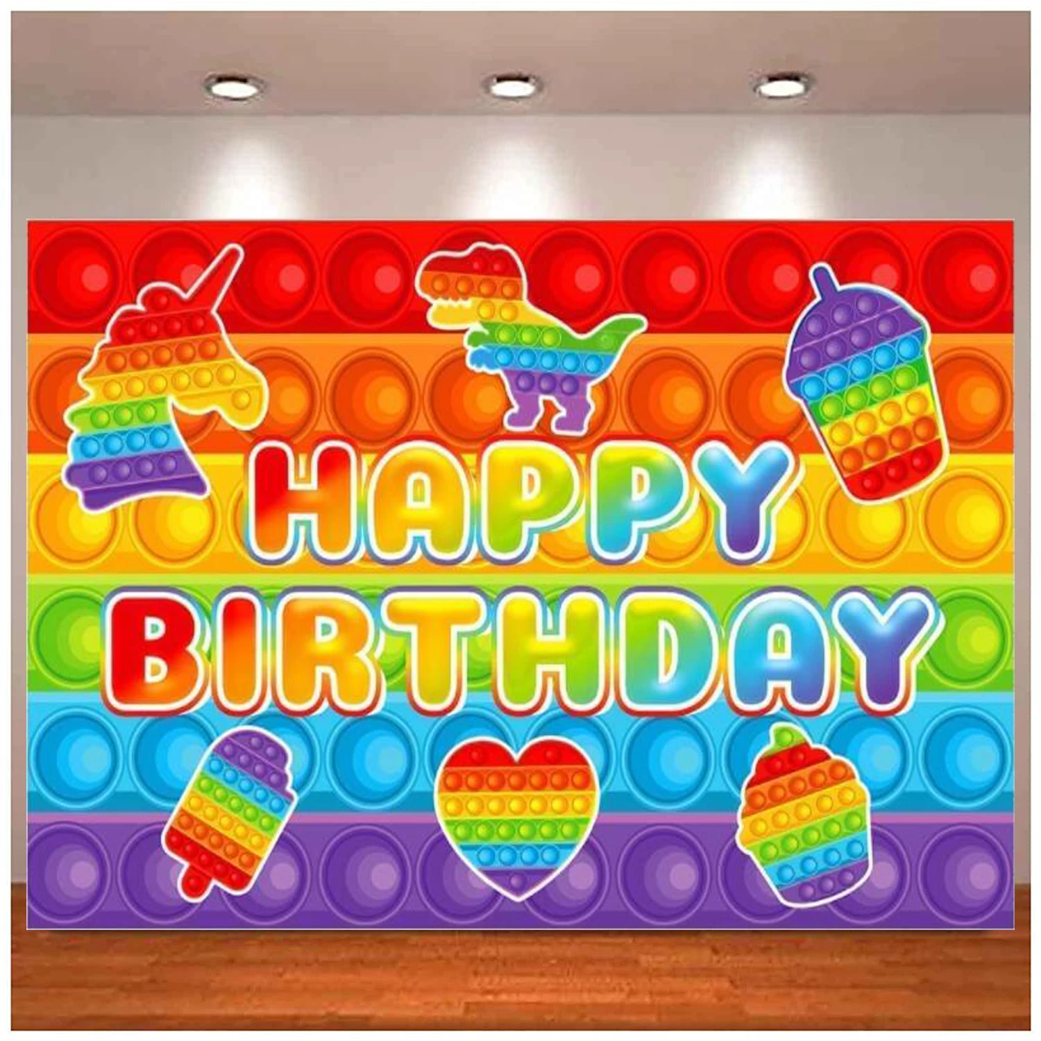 GirLs Child Boys Kids Adults Rainbow Backdrop Popper Birthday Party Supplies Banner Fidget Toy theme Photography Background