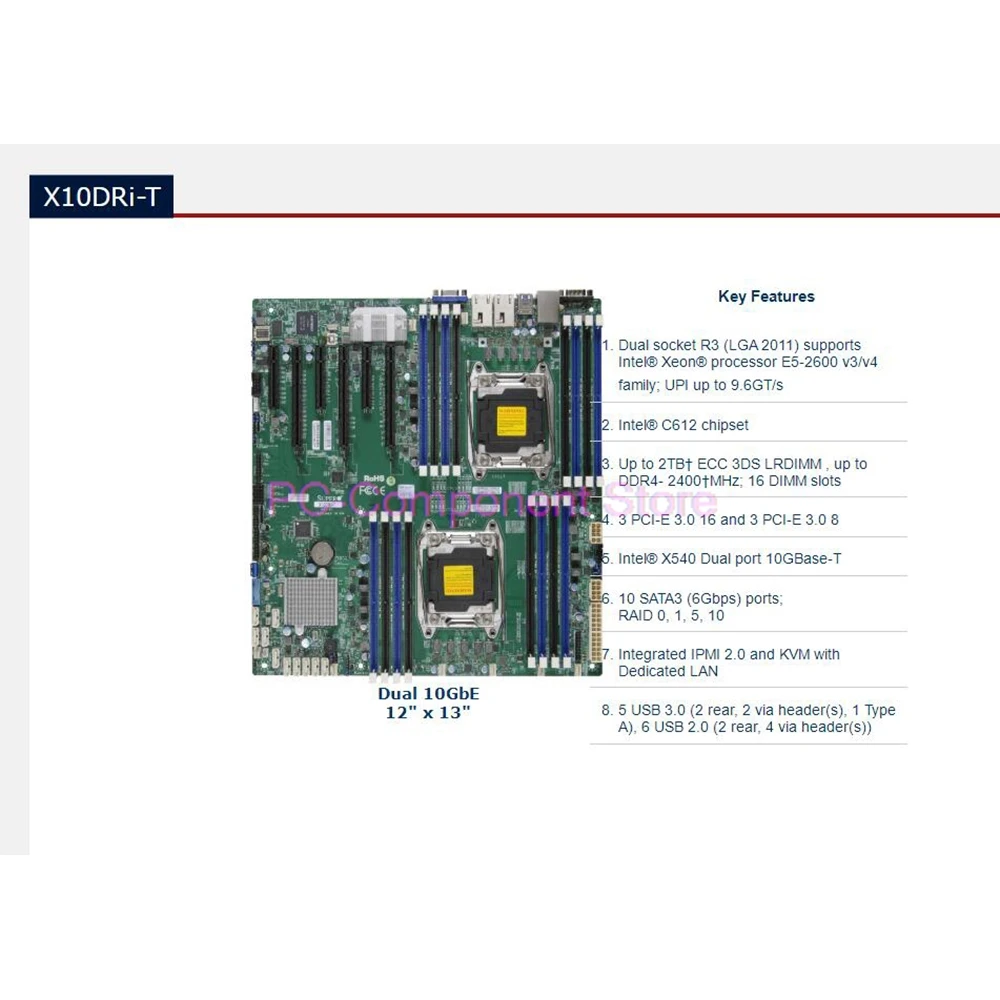 X10DRi-T para placa-mãe de servidor Supermicro E5-2600 v4/v3 família Intel ®   X540 Porta Dupla 10GBase-T LGA2011 DDR4