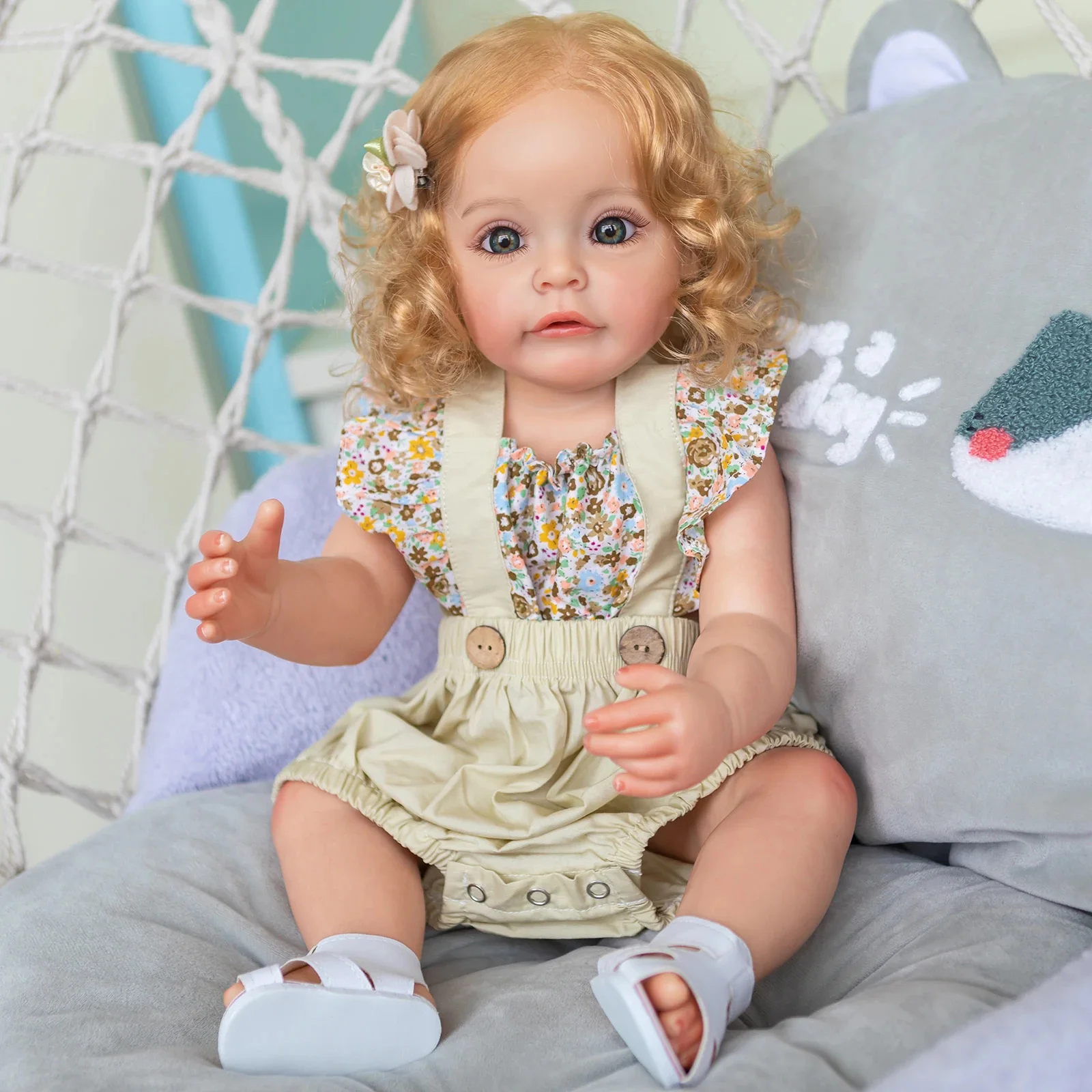 55cm Sue-Sue Reborn Doll Full Silicone Girl Body Hand-detailed Paiting Rooted Hair Lifelike Baby