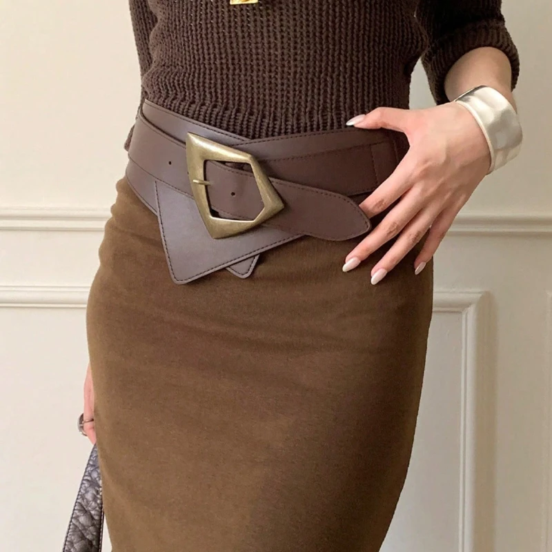 1 Stück Gürtel für Damen, brauner Gürtel für Damen, brauner breiter Gürtel, Retro-Taillengürtel, schlankere Figur, kombinierbar mit einem Rock, Jeans-Accessoires
