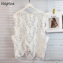 Neploe Fashion Vintage Sleeveless Tops Y2k Lace Butterfly Embroidery Hollow Out Tank Top 2024 Summer New Vest for Women