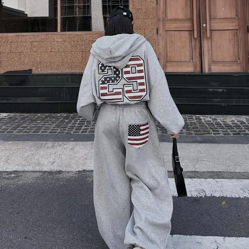 

European American Hip-hop Harajuku Oversized Sweatshirt Men Y2K New Casual Retro High Street Loose Straight Wide-leg Pants Women