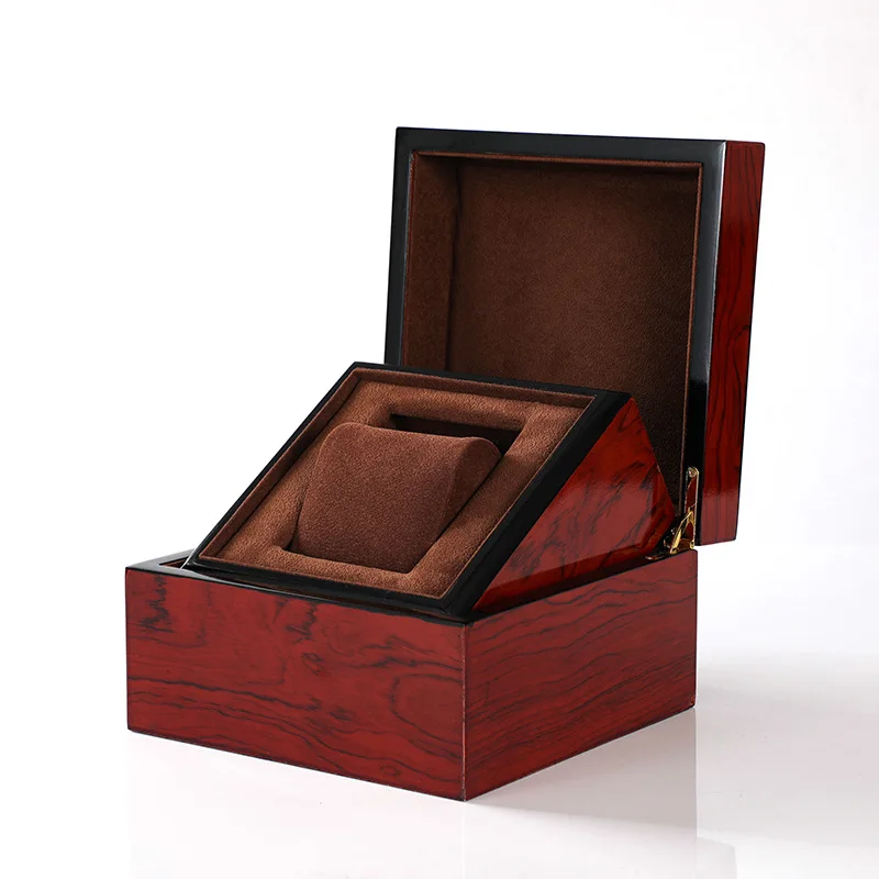 Baking Paint Wooden Wine Red Wrist Watch Box Bangle Leather Pillow Bracelet Box Storage Watch Holder Watch Gift Box Wholesale