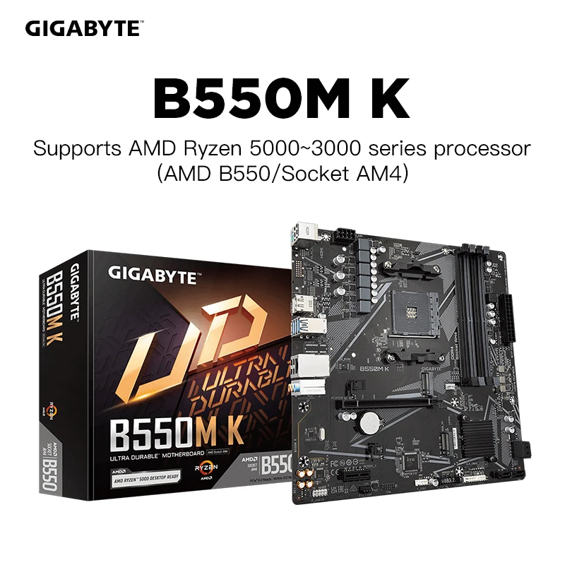 GIGABYTE 550M K Motherboard AMD B550 Socket AM4 DDR4 128GB PCI-E 4.0 M.2 SATA III 4000(OC)MHz USB3.2 B550 Mainboard