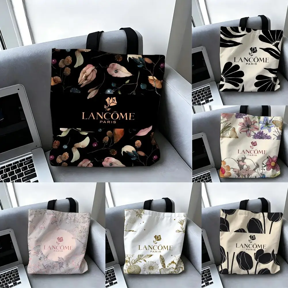 Fashion Pattern L-Lancome Storage Bags Double-Sided Printed Canvas Tote Bag Large Capacity Reusable Shoulder Shopping Bag