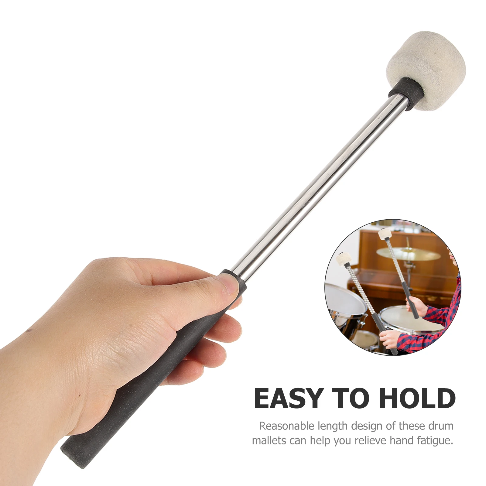 

2Pcs Stainless Steel Felt Drum Mallets Comfortable Length Percussion Sticks Safe for Drums Beginners Professionals