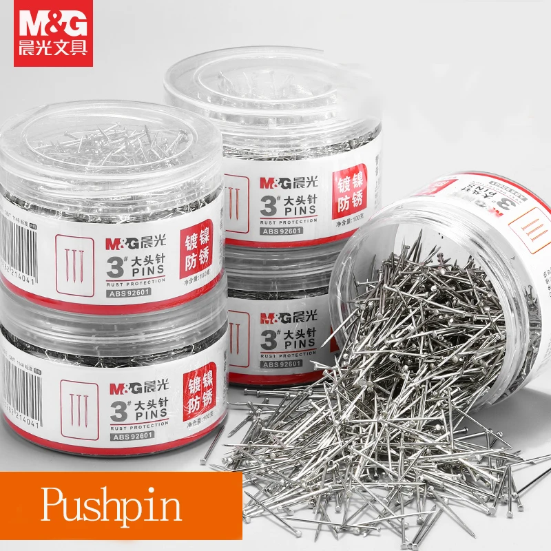 M&G Pushpins with Stainless Steel Heads and Steel Tips Safe for Corkboards, Maps, and Office/School Supplies